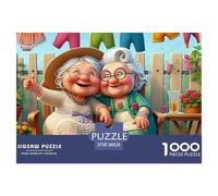 Puzzle 1000 Pièces Deux Femmes Âgées Joyeuses, Assises à l'Extérieur, Détaillé, Idée de Cadeau, Anti-Stress pour Adultes et Enfants 52x38cm/1000pcs