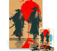 Puzzle 1000 pièces Deux Guerriers samouraïs avec Soleil Rouge Bordure soignée Jeu cognitif Jouet Facile à gérer Amusant Cadeau de Loisirs de Noël (50x75cm)