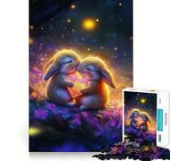 Puzzle 1000 pièces Deux Lapins Tenant Un cœur Pièces nettes et découpées Jeu de développement cognitif Moment de Calme et de Divertissement Décoration de Noël (38x52cm)