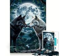 Puzzle 1000 pièces Deux Loups dans la forêt au Clair de Lune, Assemblage Parfait, Jeu Artistique et intellectuel, défi pour se détendre, Cadeau d'anniversaire Amusant (50x75cm)