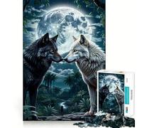 Puzzle 1000 pièces Deux Loups dans la forêt au Clair de Lune, découpe Premium, Jeu de réflexion, Exercice Mental, Moment de Paix et de détente, Cadeau d'anniversaire Amusant (38x26cm)