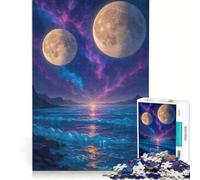 Puzzle 1000 pièces Deux lunes au-Dessus d'un océan Cosmique Jeu de réflexion défi Difficile idéal en Cadeau pour Toute la Famille 38x26cm
