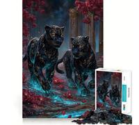 Puzzle 1000 pièces Deux panthères Noires dans Un Paysage Floral Découpe de qualité supérieure Jeu de réflexion et d'exercice Mental Paix et Divertissement Cadeau d'anniversaire Amusant (38x52cm)