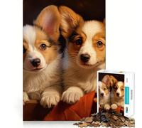 Puzzle 1000 pièces Deux Pembroke Welsh Corgis Découpe Impeccable Jeu de logique Amusant et Gratuit Activité d'anniversaire (50x75cm)