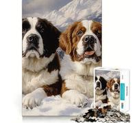 Puzzle 1000 pièces Deux Saint-Bernard dans la Neige Pièces nettes et découpées Jeu de développement cognitif Moment de Calme et de Divertissement Décoration de Noël (38x26cm)