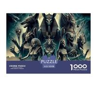 Puzzle 1000 pièces Dieux Égyptiens, Jeu Éducatif Anti-Stress - Figure Fantastique Sombre avec Pyramides 52x38cm
