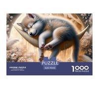 Puzzle 1000 Pièces Difficile Défi Louveteau Endormi - Louveteau Dodo sur Lune, Papier Recy coration Murale Maison 70x50cm