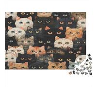 Puzzle 1000 pièces difficile pour adultes Art collection de chats Visages de chats denses Couleurs mélangées Mignon Fantaisiste Premium Épais Solide Haute qualité Soulagement du stress 70x50cm/1000pcs