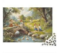 Puzzle 1000 pièces Difficile pour Adultes Enfants Jouent Jardin Enfants Pont de Pierre Parc Canards Premium Épais Solide Haute qualité Vibrant Soulagement du Stress 38x26cm/1000pcs