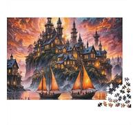 Puzzle 1000 pièces Difficile pour Adultes Port Château Fantastique - Château avec voiliers sous Lune, épais, Robuste, qualité supérieure, Vibrant, Difficile, Antidote au Stress 70x50cm/1000pcs