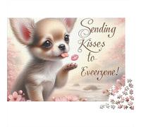 Puzzle 1000 pièces Difficile soirée Jeu Familial Baisers de Chihuahua Chihuahua Envoie des Baisers Fleurs Premium Épais Solide Haute qualité Vibrant Défiant Soulagement du Stress 38x26cm/1000pcs