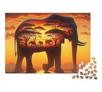 Puzzle 1000 pièces Difficile soirée Jeu Familial Paysage Coucher Soleil Éléphant - Silhouette éléphant Coucher Soleil, épais, Robuste, qualité supérieure, Vibrant Antidote au Stress 38x26cm/1000pcs