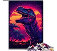 Puzzle 1000 pièces Dinosaure Rétro Coucher de Soleil Cadeaux Puzzles Difficiles pour Adultes Soirée de Jeux en Famille Amusante, œuvre d'art décorative à Faire soi-même Taille 38x26cm