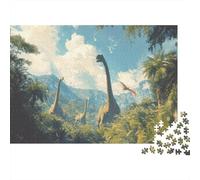 Puzzle 1000 Pièces Dinosaures dans la Jungle Forêt Préhistorique Art Précis Pièces Emboîtables Couleurs Vives Détails Riches pour Adultes 70x50cm