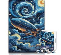 Puzzle 1000 pièces - Dirigeable dans Un Ciel étoilé - Jeu intellectuel et éducatif pour Un Père Noël Secret - Dimensions : 50x75cm