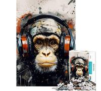 Puzzle 1000 pièces DJ Monkey avec Casque Audio Jeu de Construction pour Adultes pour Femmes Amis et Famille (Dimensions 38x52cm)