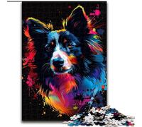 Puzzle 1000 pièces DJ Neon Border Collie en Bois, idée Cadeau déco Originale 50x75cm pour Ados et familles, idéal pour Un Bricolage et Un défi cérébral