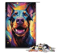 Puzzle 1000 pièces Doberman Pinscher coloré psychédélique en Bois Jeux éducatifs décoration d'intérieur 1000 pièces (38 x 26 cm)