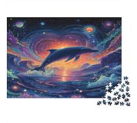Puzzle 1000 Pièces Dolphin en Set, Carton Extra-épais, Un Dauphin Magique nageant dans Un océan Cosmique Anti-Stress Et Loisirs D’intérieur, Cadeau De Noël, 52x38cm/1000pcs