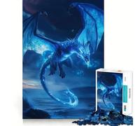 Puzzle 1000 pièces Dragon Bleu,Art Fantastique,découpe précise,défi Intelligent et Amusant,Divertissement et décoration de Noël (38x26cm)