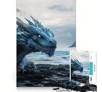Puzzle 1000 pièces Dragon Bleu dans Un Paysage Arctique,décoration soignée,Casse-tête,Cadeau,Jeu de Paix,œuvre d'art de Noël (38x26cm)