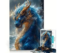 Puzzle 1000 pièces Dragon Bleu et Or,décoration soignée,Casse-tête,Cadeau,Jeu de Paix,œuvre d'art de Noël (38x26cm)