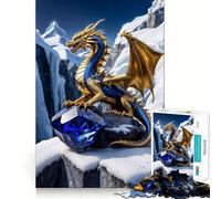 Puzzle 1000 pièces Dragon Bleu et Or d'hiver pour Adultes Entraînement cérébral Amusant Découpe de précision Bords Lisses Activité captivante pour des soirées tranquilles (50x75cm)