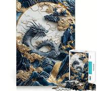 Puzzle 1000 pièces Dragon Bleu Nuages dorés Découpe précise,défi Intelligent et Amusant,Divertissement et décoration de Noël (38x52cm)