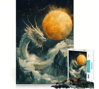 Puzzle 1000 pièces Dragon céleste et Lune dorée Jeu de Construction Artistique aux détails précis Idéal pour se détendre,s'amuser en Famille ou Entre Amis (38x26cm)