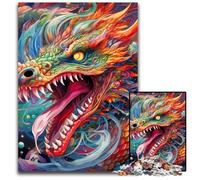 Puzzle 1000 pièces Dragon Chinois coloré pour Adultes, idéal pour Les Amoureux, pour Noël, Le Nouvel an ou la Saint-Valentin 26x38cm / 10,23x14,96 Pouces
