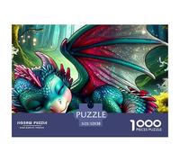 Puzzle 1000 Pièces Dragon Dormant, Dragon Vert Mignon Dormant Feuillage, Activité Familiale Complète, Décoration Murale Cadeau Hommes Femmes Maison 52x38cm