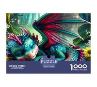 Puzzle 1000 Pièces Dragon Dormant, Dragon Vert Mignon Dormant Feuillage, Papier Recyclé, Jeu Familial Amusant Défi, Décoration Murale Cadeau 70x50cm