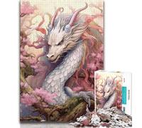 Puzzle 1000 pièces Dragon Japonais Cerise Puzzle 1000 pièces pour Adolescents Art au Fusain Staycation Kill Time pour la décoration de la Maison (50x75cm)