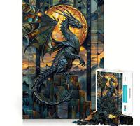 Puzzle 1000 pièces Dragon Majestueux en Vitrail pour Adolescents Jeu de logique et de Coordination Découpe précise 38x26cm