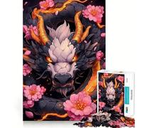 Puzzle 1000 pièces Dragon Noir et Fleurs de Cerisier Découpe précise,Jeu de logique et de détente,décoration de Noël (38x52cm)
