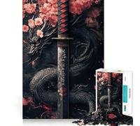 Puzzle 1000 pièces Dragon Noir Katana,Jeu de Finition Parfait,Jouet d'entraînement cérébral,Divertissement Relaxant,Cadeau de décoration d'anniversaire (50x75cm)