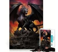Puzzle 1000 pièces Dragon Noir Royal pour Adolescents Jeu de logique Pure Détente et Douceur Pièce d'art raffinée (38x52cm)