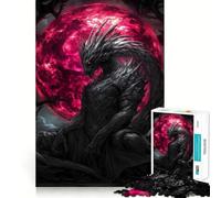 Puzzle 1000 pièces Dragon Noir sous la Lune de Sang,Bords Fins,Loisir créatif,Jeu d'adresse,Cadeau de décoration d'anniversaire (50x75cm)