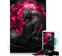 Puzzle 1000 pièces Dragon Noir sous la Lune de Sang Jeu de découpe précise,Jeu de logique et de détente,décoration de Noël (38x26cm)