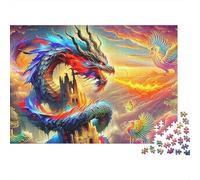 Puzzle 1000 pièces Dragon pour Adultes, Dragon, phénix, pagode Fantastique, Stimulant Difficile Complexe Premium épais Robuste Vibrant Anti-Stress déco familiale 70x50cm