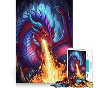 Puzzle 1000 pièces Dragon Rouge crachant du feu dans Une Grotte Idéal pour Les Adolescents Renforce la mémoire Calme et détente Bords Lisses Cadeau Exceptionnel (38x52cm)