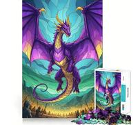 Puzzle 1000 pièces Dragon Violet et Chevaliers pour Adolescents Jeu de logique Clair, léger et Relaxant, découpe Parfaite, (50x75cm)