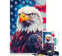 Puzzle 1000 pièces Drapeau Aigle Américain Adultes Jeu de mémoire Amusant Découpe Laser de qualité supérieure Exercice Mental Calme à la Maison (50x75cm)