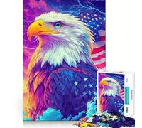 Puzzle 1000 pièces Drapeau Aigle Américain Jeu cognitif Amusant Pièces Robustes et aux découpes nettes Exercice Mental Calme à la Maison (38x26cm)