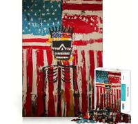 Puzzle 1000 pièces Drapeau Américain Squelette Art pour Adultes Jeu de Mémoire Stimulant Qualité Professionnelle Activité de Découpe Réconfortante à Partager (38x52cm)