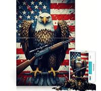 Puzzle 1000 pièces Drapeau et Fusil Aigle américain Activité ludique et sans bavures Pièces nettes et découpées Idéal pour des soirées tranquilles (50x75cm)
