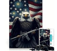Puzzle 1000 pièces Drapeau et Fusil Aigle américain Jeu de réflexion ludique et Stimulant Technologie de découpe Laser avancée Idéal pour Les Voyages (38x26cm)