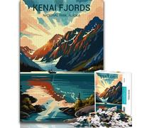 Puzzle 1000 pièces du Parc National des Fjords de Kenai pour Adolescents, Anti-Stress, Vacances à la Maison, avec Affiche et fiche de Questions Assorties 50x75cm