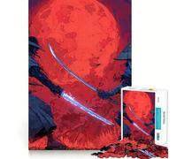 Puzzle 1000 pièces Duel de samouraïs sous Une Lune Rouge pour Adultes stimule la mémoire, Offre Un Divertissement paisible et de qualité supérieure, Un Cadeau mémorable (38x26cm)