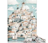 Puzzle 1000 pièces d'un peuple égéen avec moulins à vent pour adolescents, cadeau pour adultes et adolescents, à partir de 12 ans, 38 x 26 cm, 1000 pièces